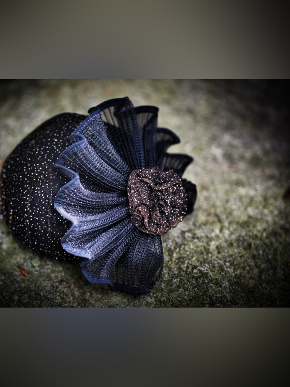 Cathy Allen Designs Black Sparkle Wool Fascinator Hat - Made in USA - Picture 3 of 7